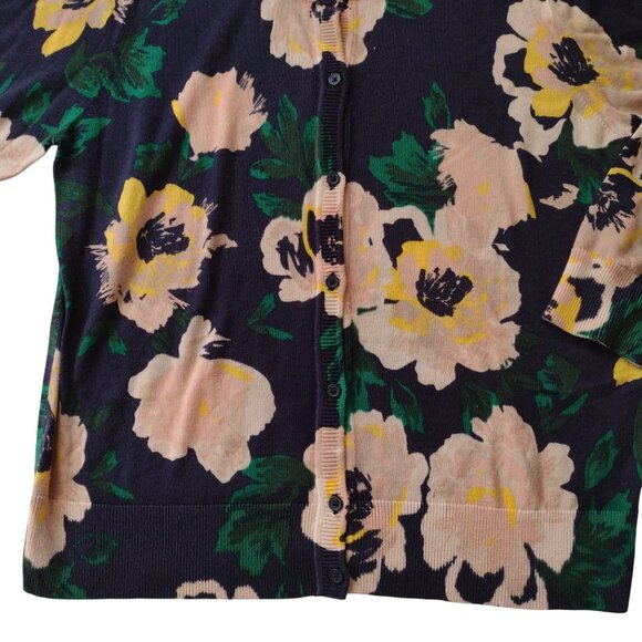 Banana Republic Floral Cardigan M Lightweight Cotton Blend Peach Navy Sweater - Picture 4 of 8
